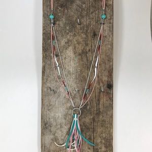 Dusty Rose and Turquoise long beaded necklace